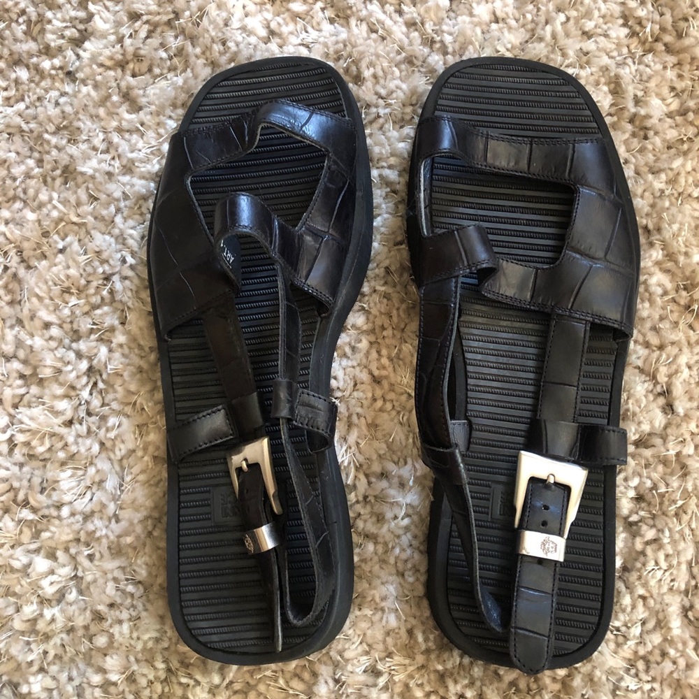 Gianni Versace women black leather sandals